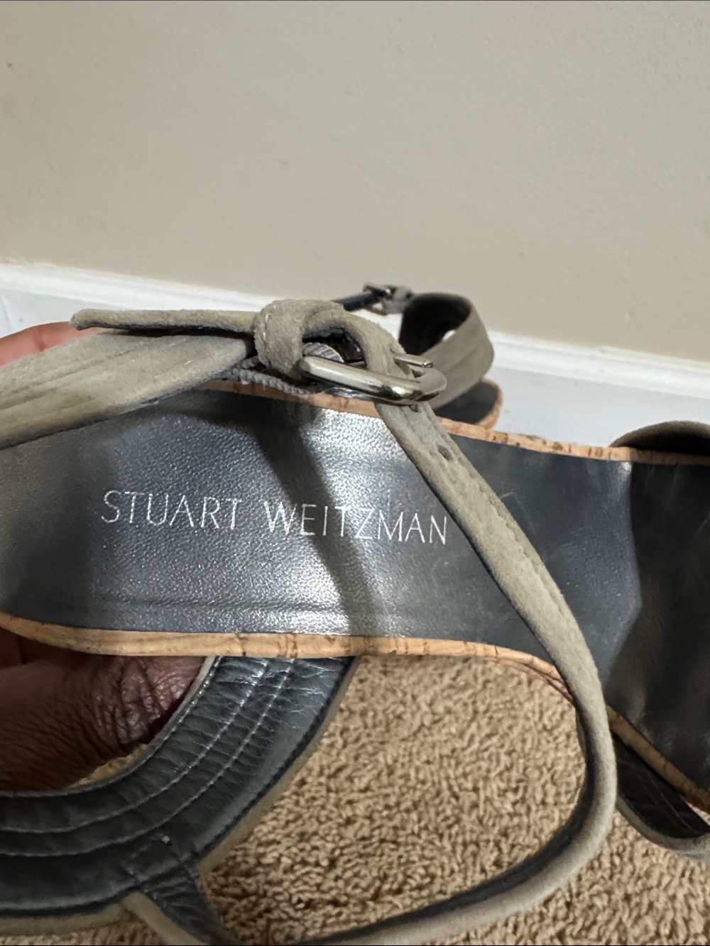 Stuart Weitzman Minx Cork Wedge Sandals Olive Green size 9.5 Boho Comfort Vacay - Picture 2 of 8